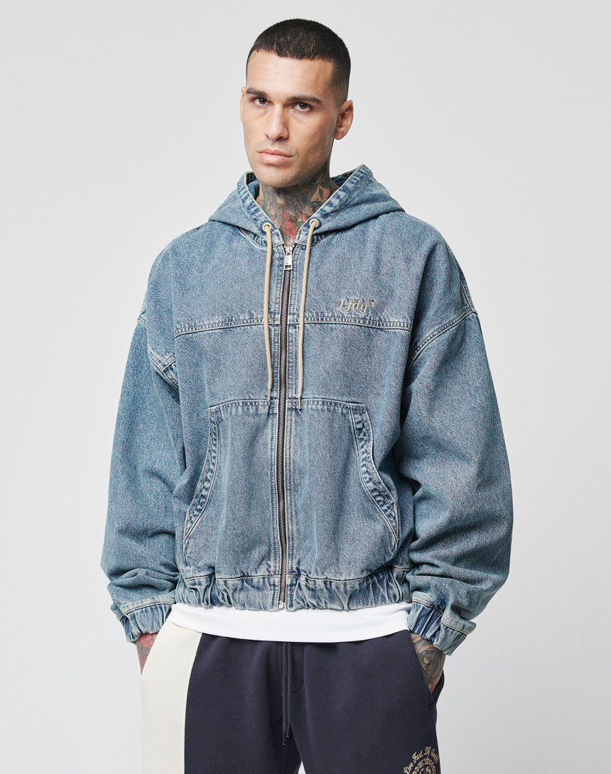 Denim Zip Hoodie Blau Buy now – LIVE FAST DIE YOUNG