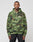 A man stands facing forward in a LIVE FAST DIE YOUNG LFDY Army Hooded Zip hoodie with green camouflage, Waffle Innenfutter, and NEEFAST chest logo, paired with black pants against a plain light background.
